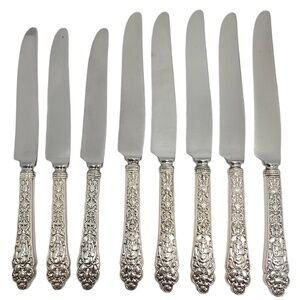Set of 8 Gorham Medici Old Sterling Silver Handle Knives w/Mono 8 5/8" #18820